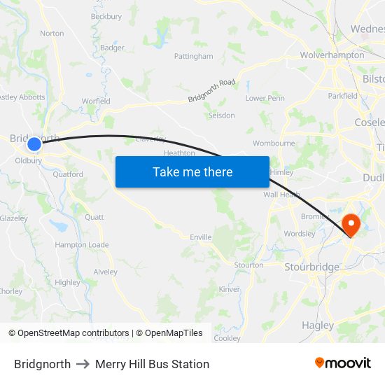 Bridgnorth to Merry Hill Bus Station map