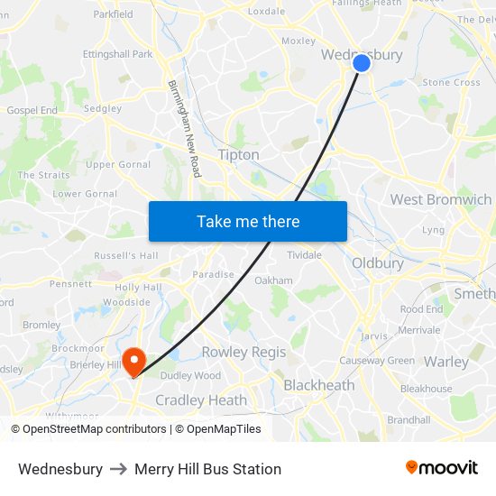 Wednesbury to Merry Hill Bus Station map