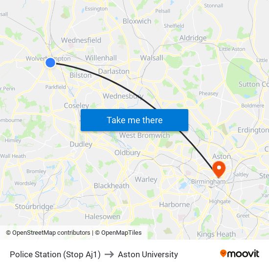 Police Station (Stop Aj1) to Aston University map