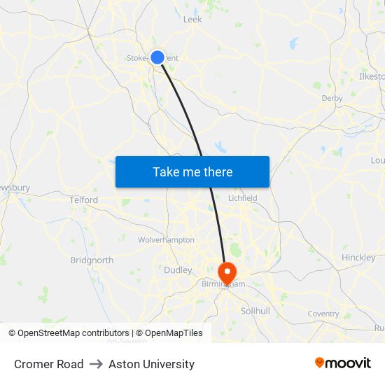 Cromer Road to Aston University map