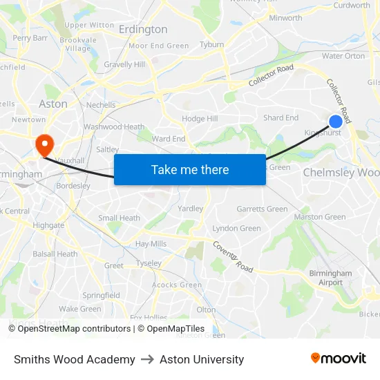 Smiths Wood Academy to Aston University map
