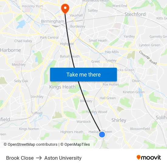 Brook Close to Aston University map