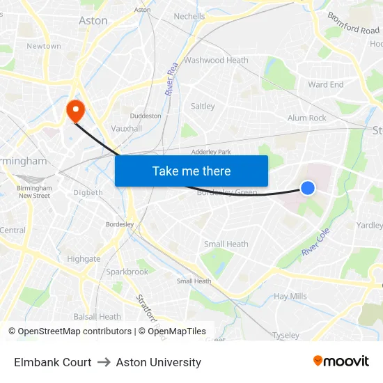 Elmbank Court to Aston University map