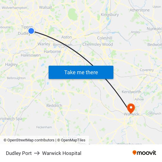 Dudley Port to Warwick Hospital map