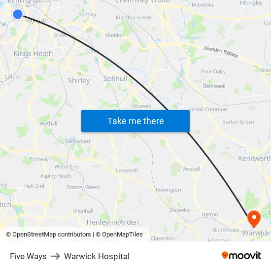 Five Ways to Warwick Hospital map