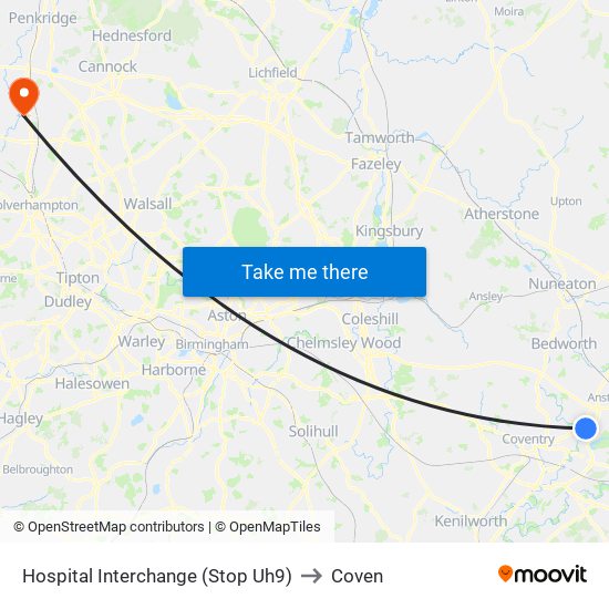 Hospital Interchange (Stop Uh9) to Coven map