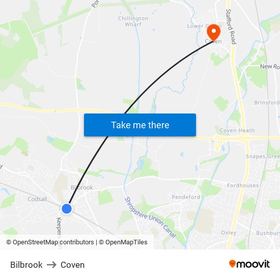 Bilbrook to Coven map