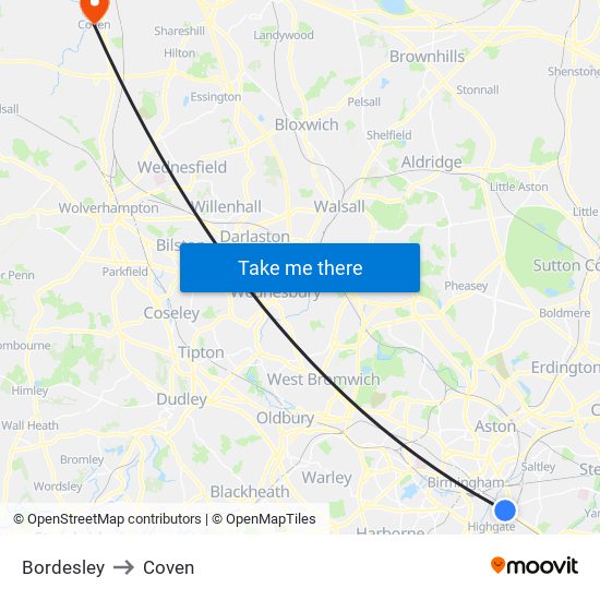 Bordesley to Coven map