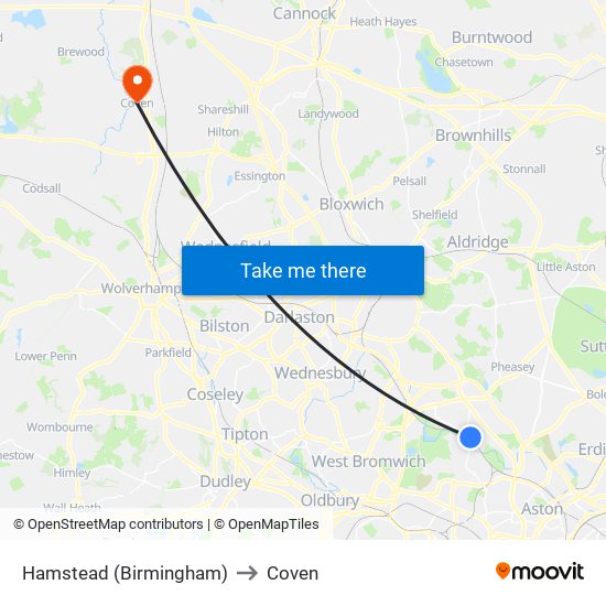 Hamstead (Birmingham) to Coven map