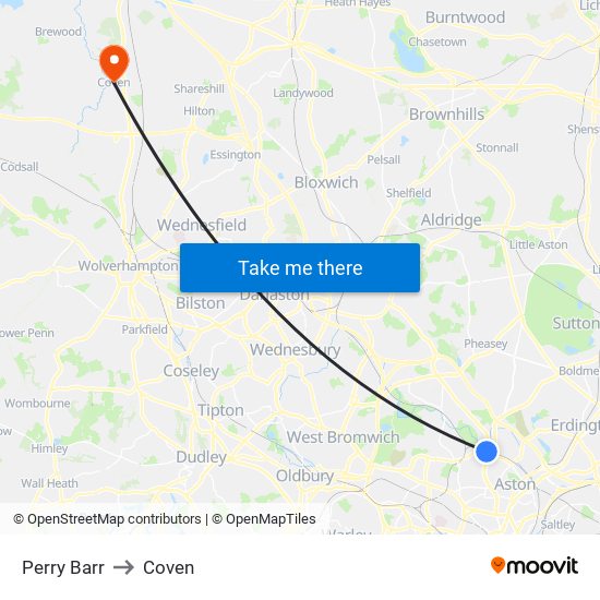 Perry Barr to Coven map