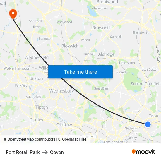Fort Retail Park to Coven map