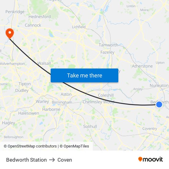 Bedworth Station to Coven map