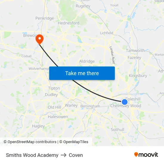 Smiths Wood Academy to Coven map