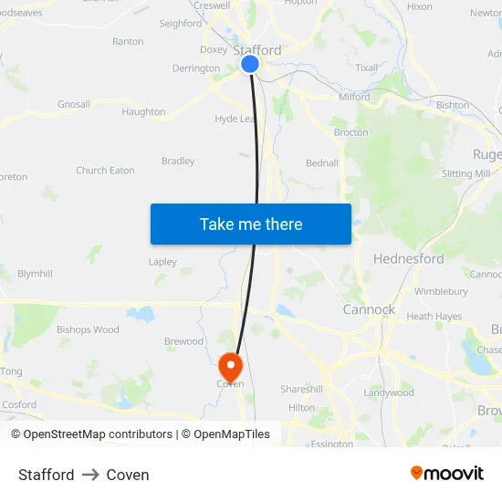 Stafford to Coven map