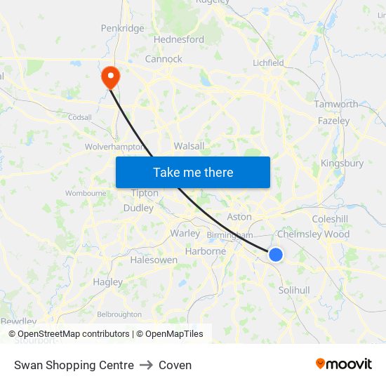 Swan Shopping Centre to Coven map