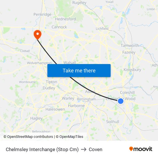 Chelmsley Interchange (Stop Cm) to Coven map