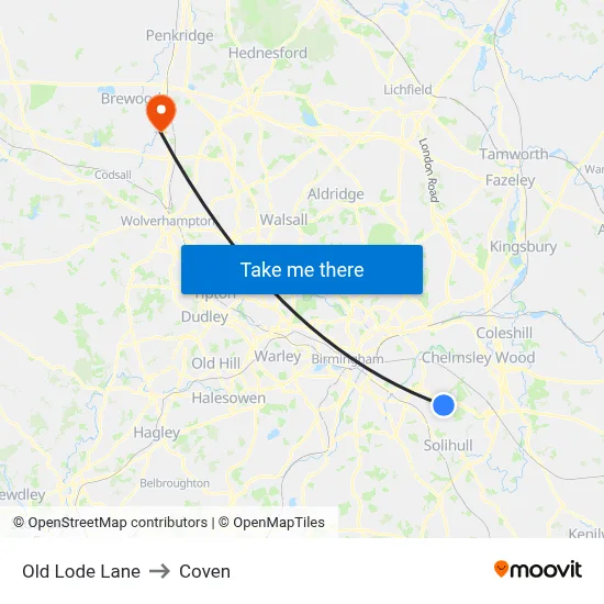 Old Lode Lane to Coven map