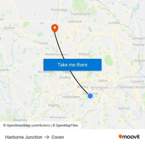 Harborne Junction to Coven map
