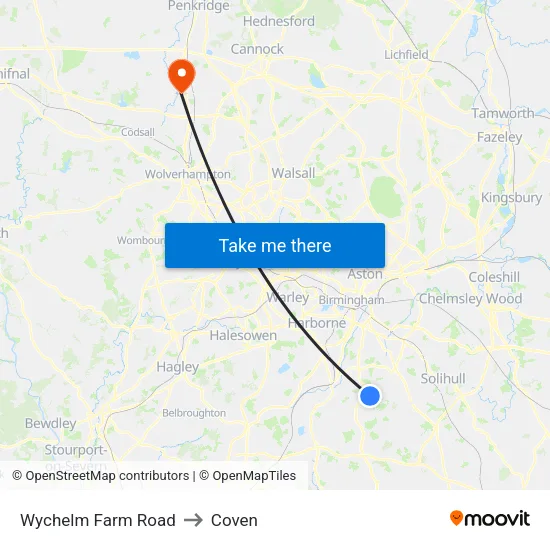 Wychelm Farm Road to Coven map