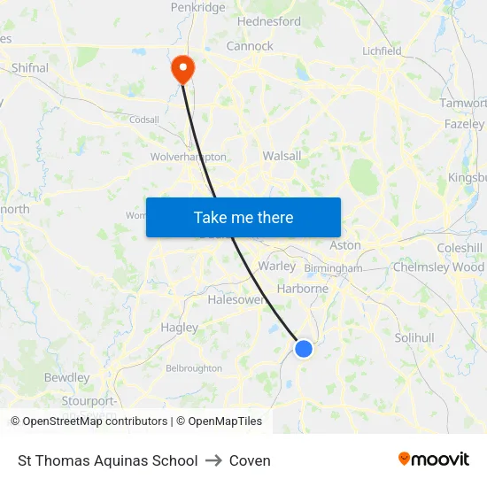St Thomas Aquinas School to Coven map