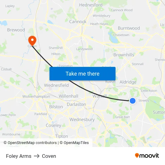 Foley Arms to Coven map