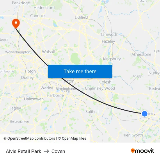 Alvis Retail Park to Coven map