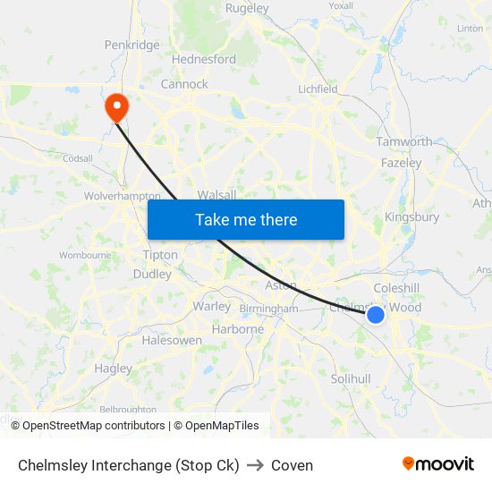 Chelmsley Interchange (Stop Ck) to Coven map