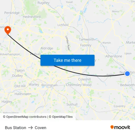 Bus Station to Coven map