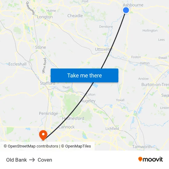 Old Bank to Coven map