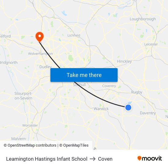 Leamington Hastings Infant School to Coven map