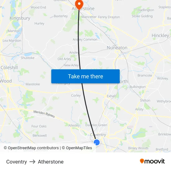 Coventry to Atherstone map