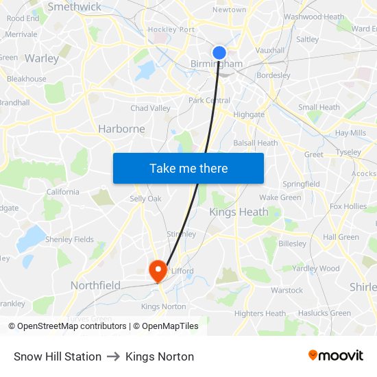 Snow Hill Station to Kings Norton map