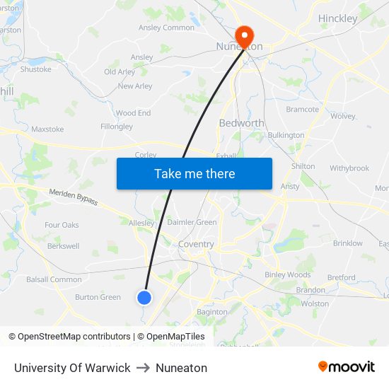 University Of Warwick to University Of Warwick map