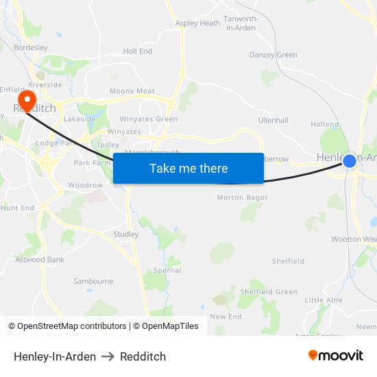 Henley-In-Arden to Redditch map