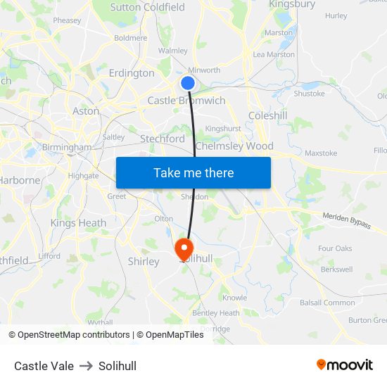 Castle Vale to Solihull map