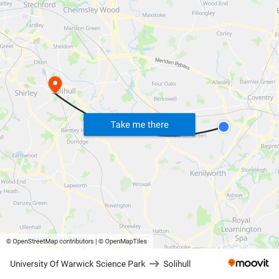 University Of Warwick Science Park to Solihull map