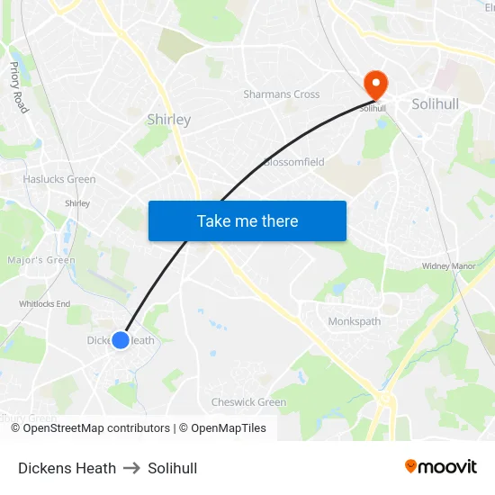 Dickens Heath to Solihull map
