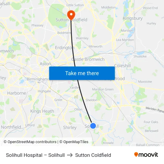 Solihull Hospital – Solihull to Sutton Coldfield map