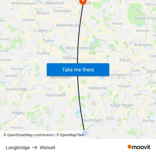 Longbridge to Walsall map