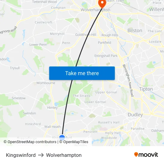 Kingswinford to Wolverhampton map