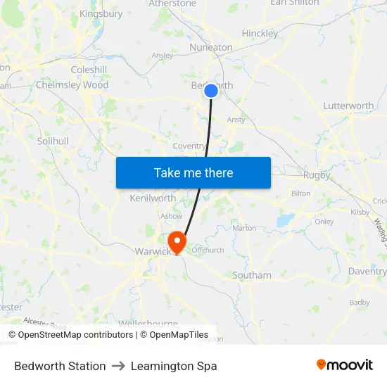 Bedworth Station to Leamington Spa map