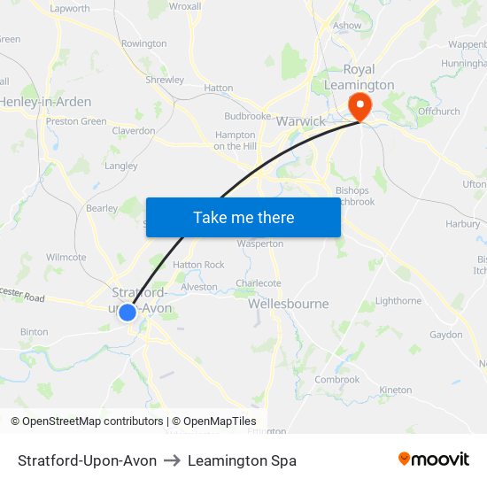 Stratford-Upon-Avon to Leamington Spa map