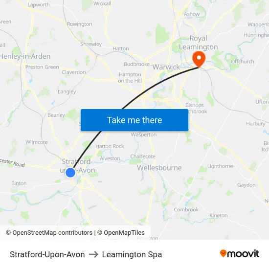 Stratford-Upon-Avon to Leamington Spa map
