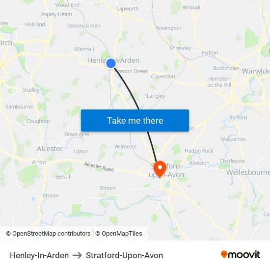 Henley-In-Arden to Stratford-Upon-Avon map