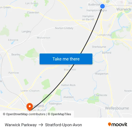 Warwick Parkway to Stratford-Upon-Avon map