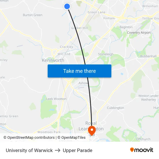 University of Warwick, Coventry Coventry to Upper Parade map