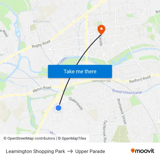 Leamington Shopping Park to Upper Parade map