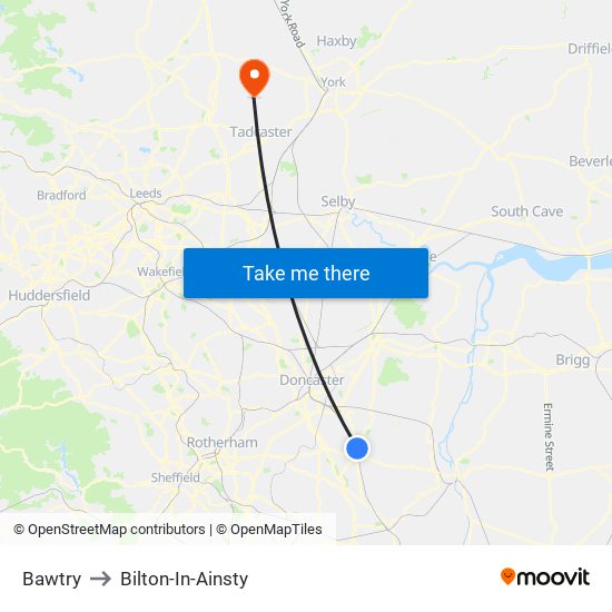 Bawtry to Bilton-In-Ainsty map