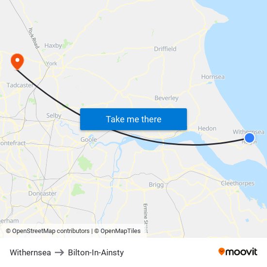 Withernsea to Bilton-In-Ainsty map