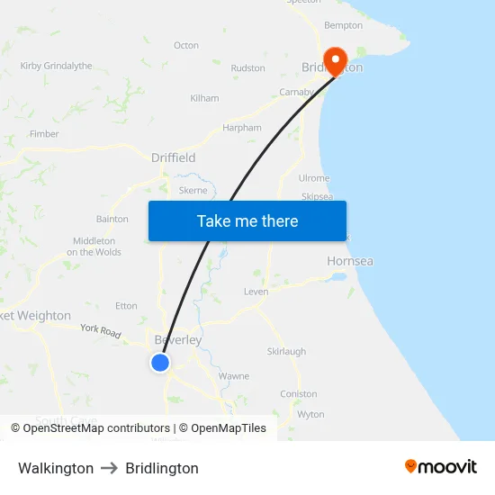 Walkington to Bridlington map